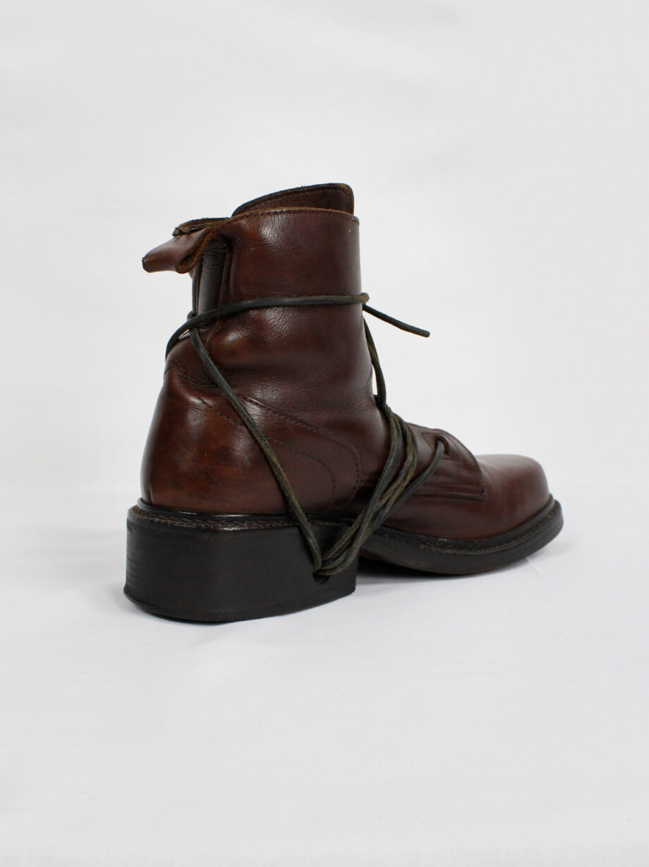 Dirk Bikkembergs brown combat boots wrapped with laces through the soles 1990s (19)