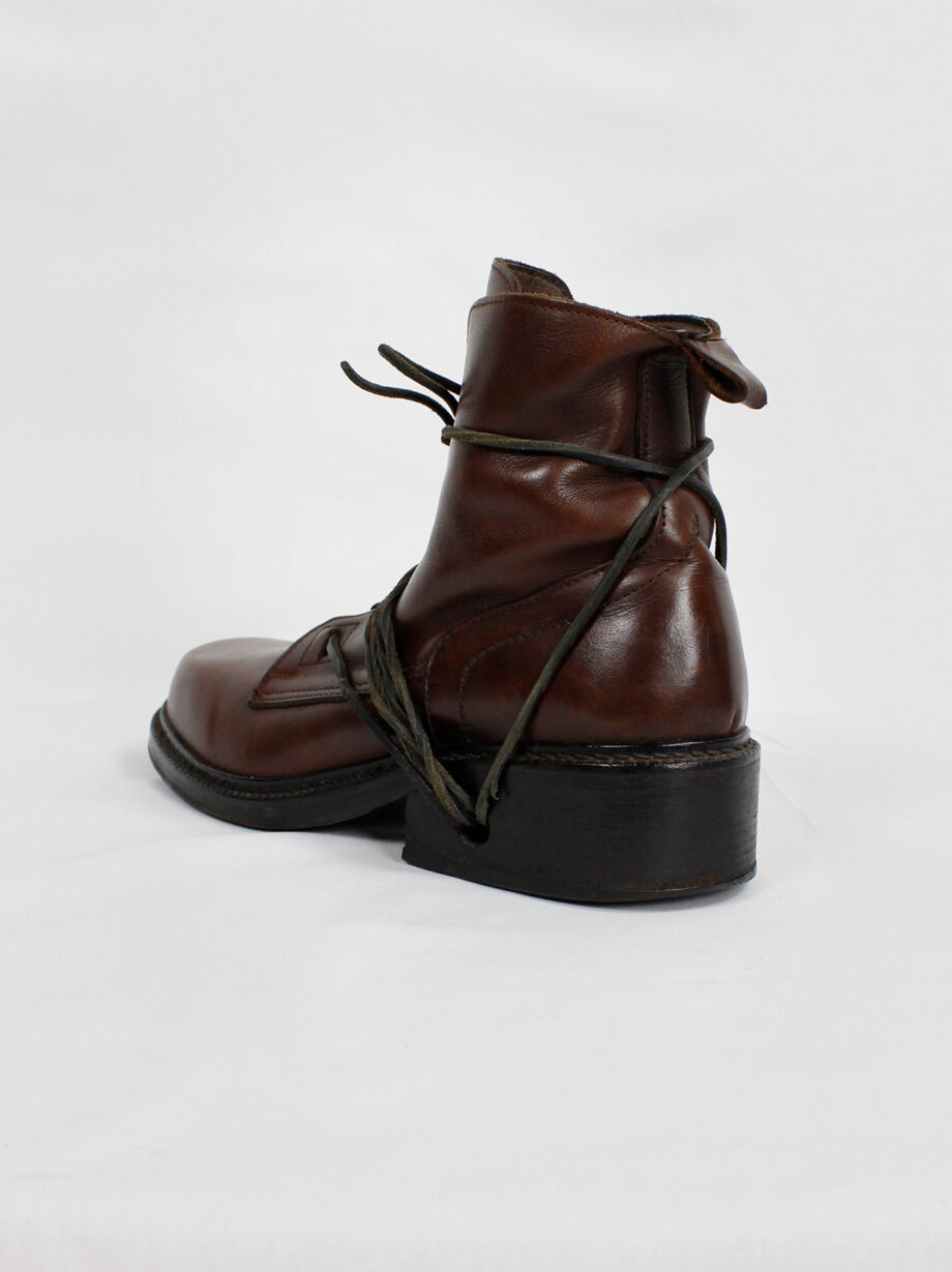 Dirk Bikkembergs brown combat boots wrapped with laces through the soles 1990s (2)