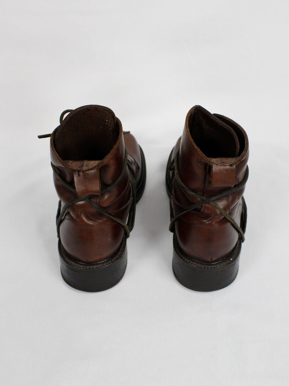 Dirk Bikkembergs brown combat boots wrapped with laces through the soles 1990s (8)