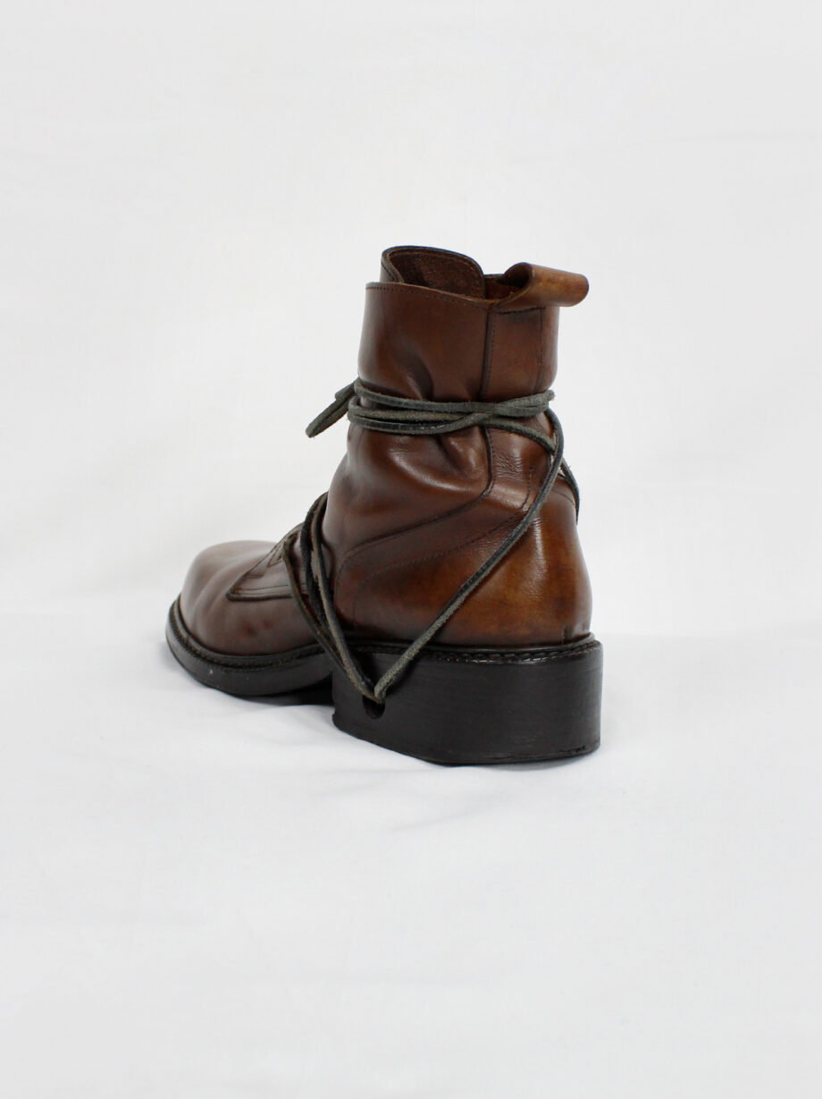 Dirk Bikkembergs brown combat boots wrapped with laces through the soles (2)