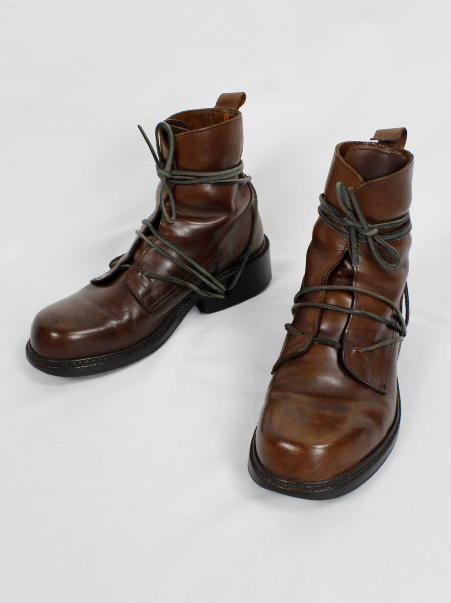 Dirk Bikkembergs brown combat boots wrapped with laces through the soles (5)