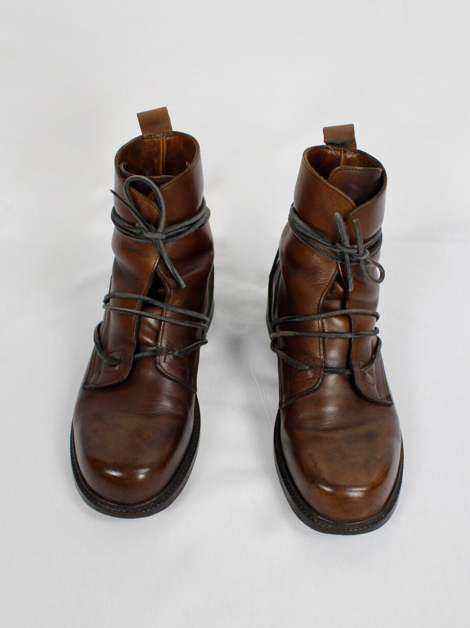 Dirk Bikkembergs brown combat boots wrapped with laces through the soles (6)