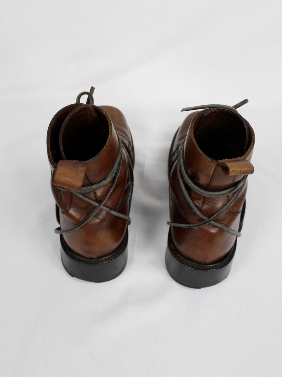Dirk Bikkembergs brown combat boots wrapped with laces through the soles (7)