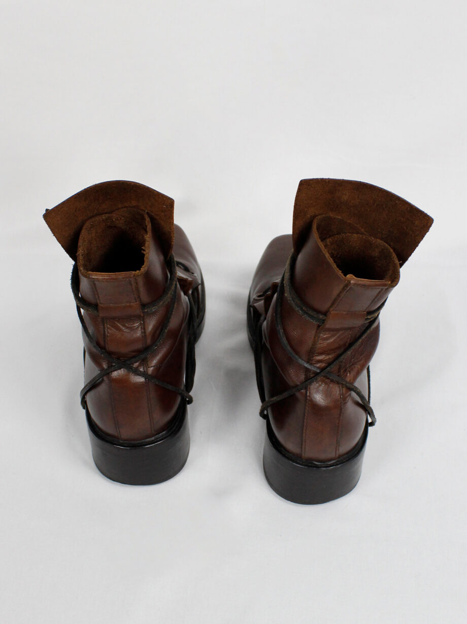 Dirk Bikkembergs brown high mountaineering boots with laces through the soles 1990s (1)