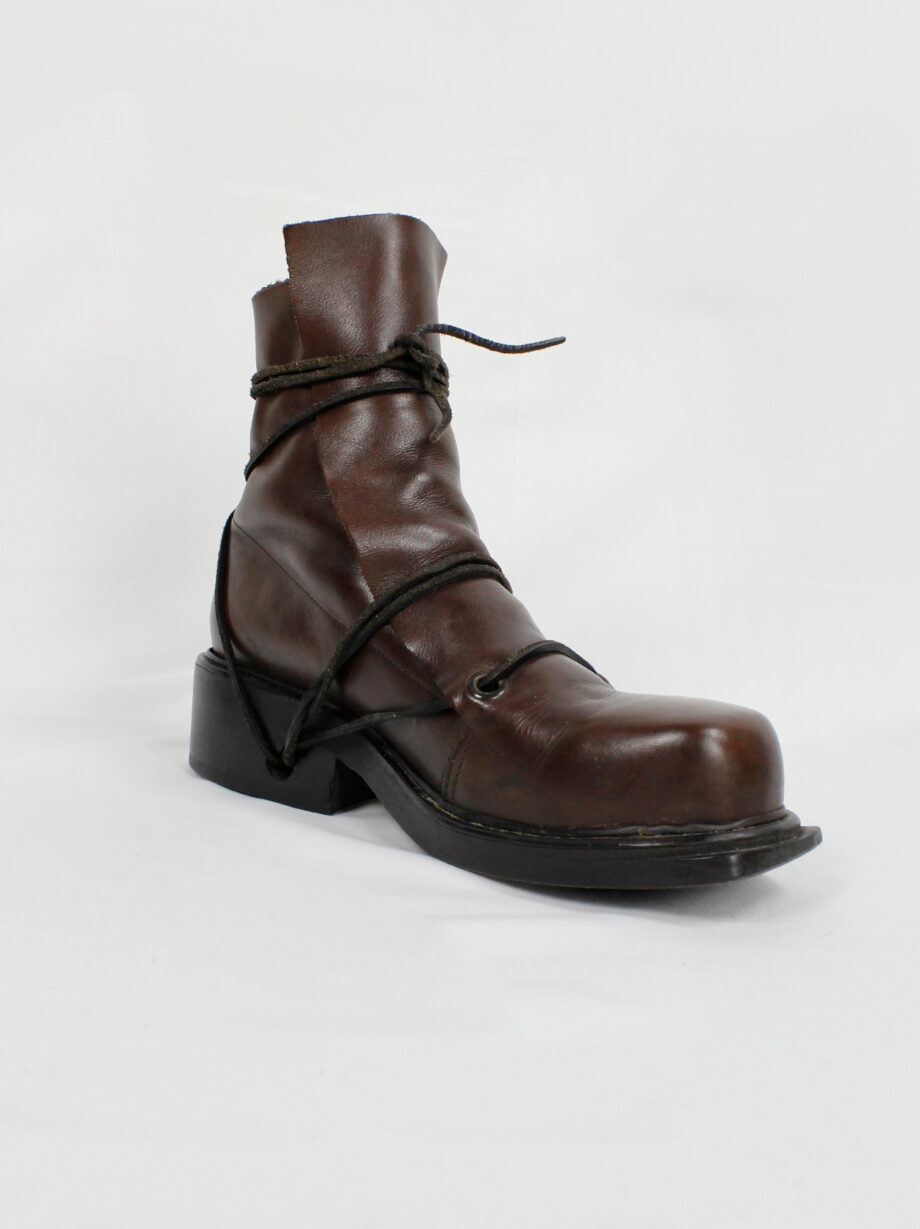 Dirk Bikkembergs brown high mountaineering boots with laces through the soles 1990s (10)
