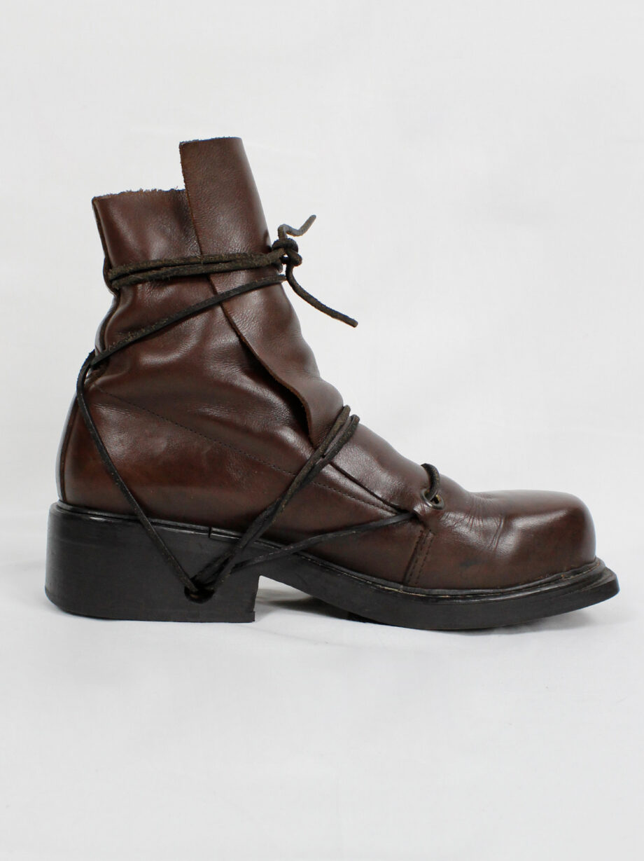 Dirk Bikkembergs brown high mountaineering boots with laces through the soles 1990s (11)