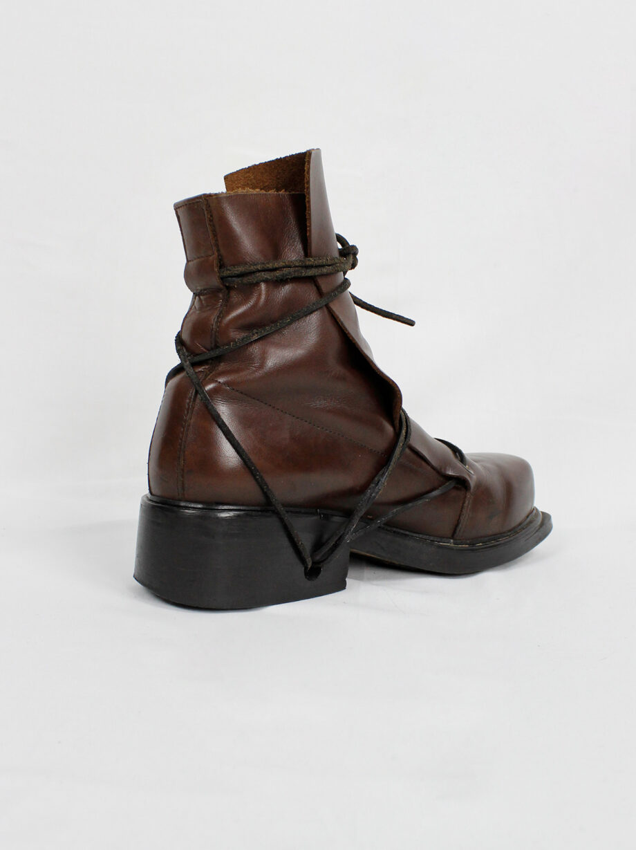 Dirk Bikkembergs brown high mountaineering boots with laces through the soles 1990s (12)