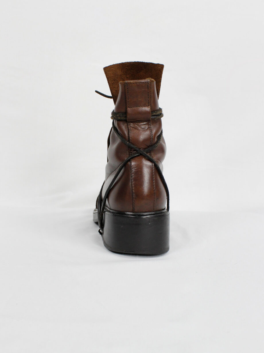 Dirk Bikkembergs brown high mountaineering boots with laces through the soles 1990s (13)
