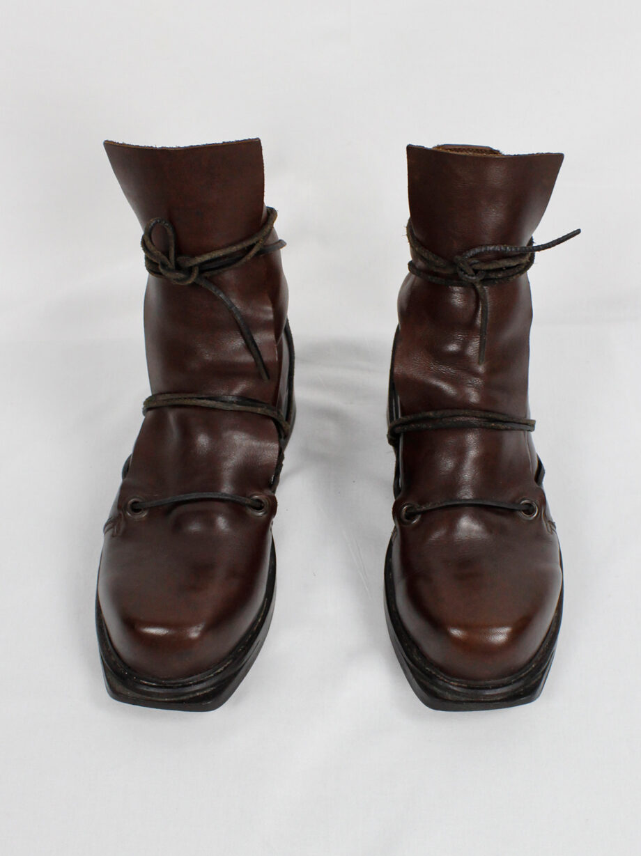 Dirk Bikkembergs brown high mountaineering boots with laces through the soles 1990s (18)