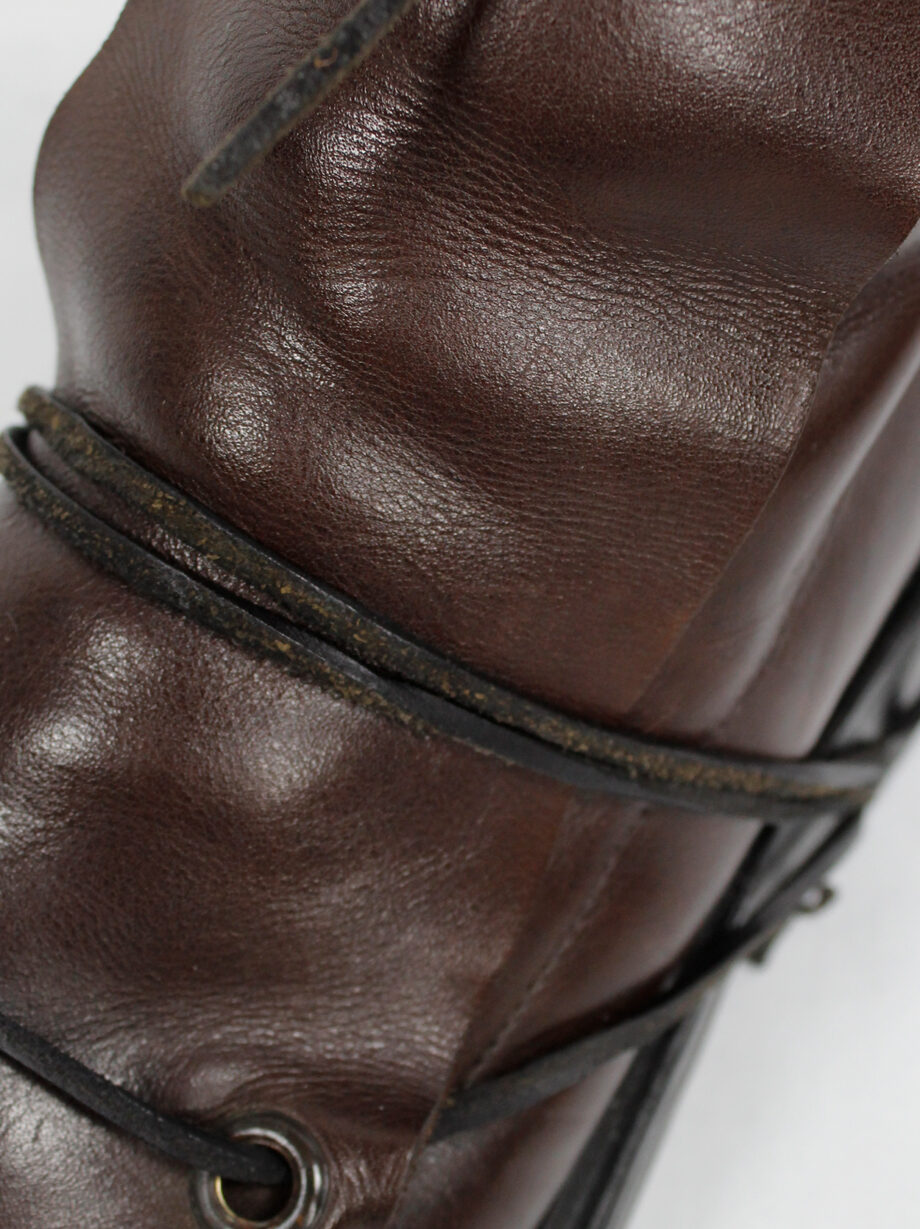 Dirk Bikkembergs brown high mountaineering boots with laces through the soles 1990s (3)