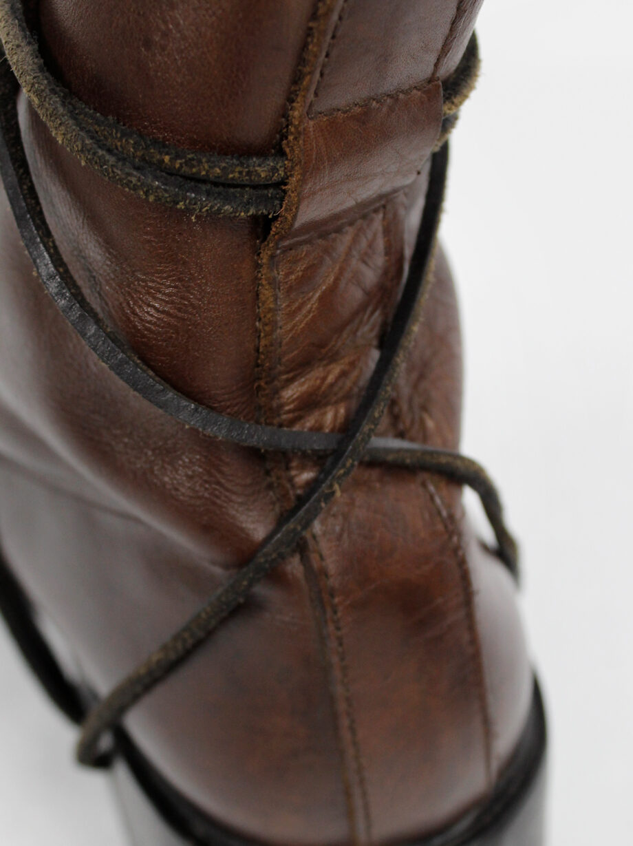 Dirk Bikkembergs brown high mountaineering boots with laces through the soles 1990s (4)