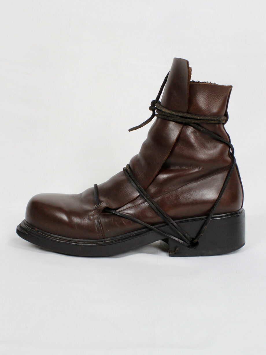 Dirk Bikkembergs brown high mountaineering boots with laces through the soles 1990s (7)