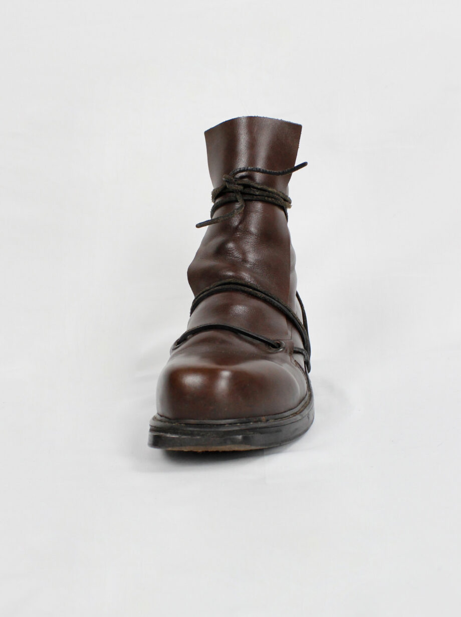 Dirk Bikkembergs brown high mountaineering boots with laces through the soles 1990s (9)