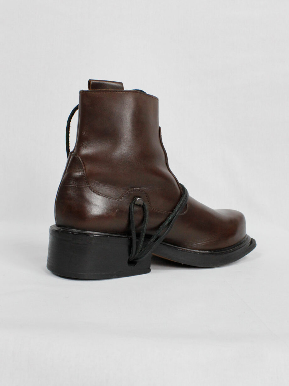 Dirk Bikkembergs brown mountaineering boots with side hooks and laces through the soles (10)