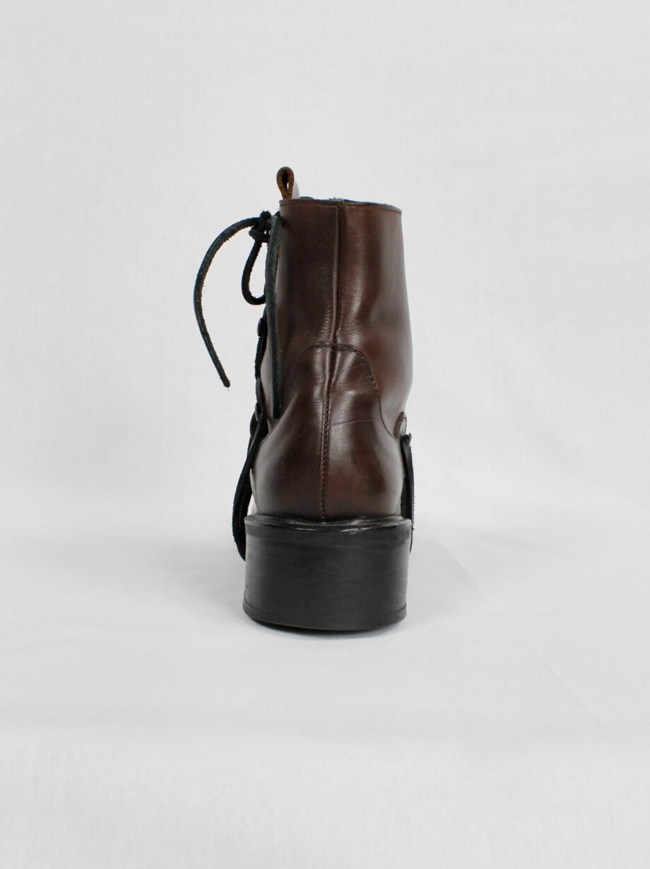 Dirk Bikkembergs brown mountaineering boots with side hooks and laces through the soles (11)