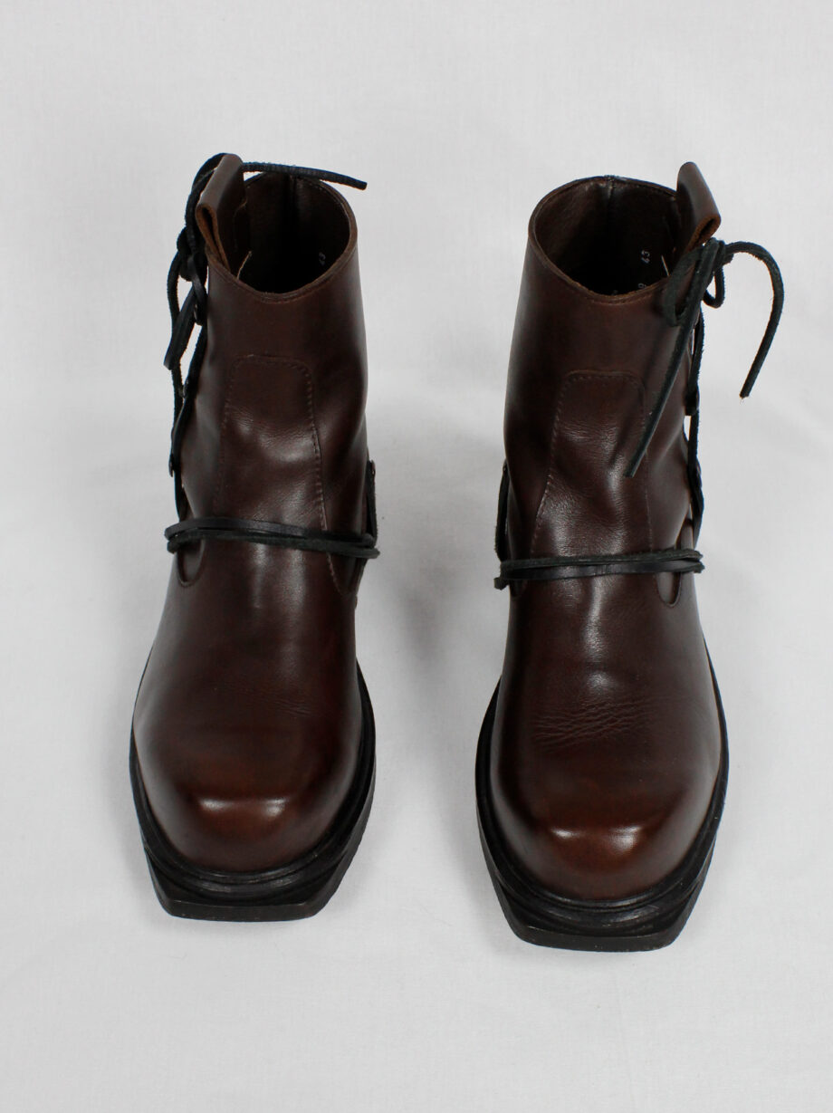 Dirk Bikkembergs brown mountaineering boots with side hooks and laces through the soles (17)