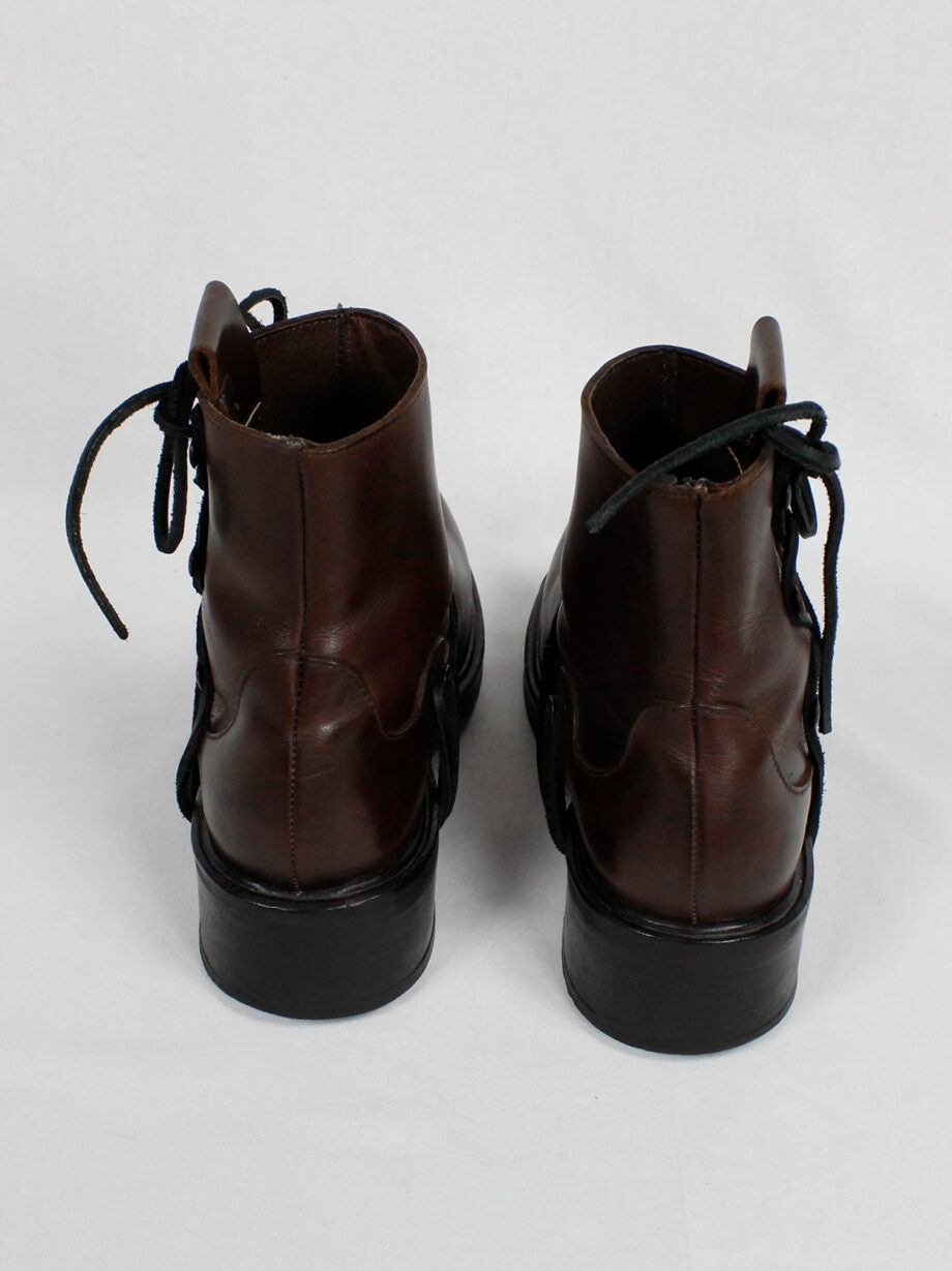 Dirk Bikkembergs brown mountaineering boots with side hooks and laces through the soles (18)