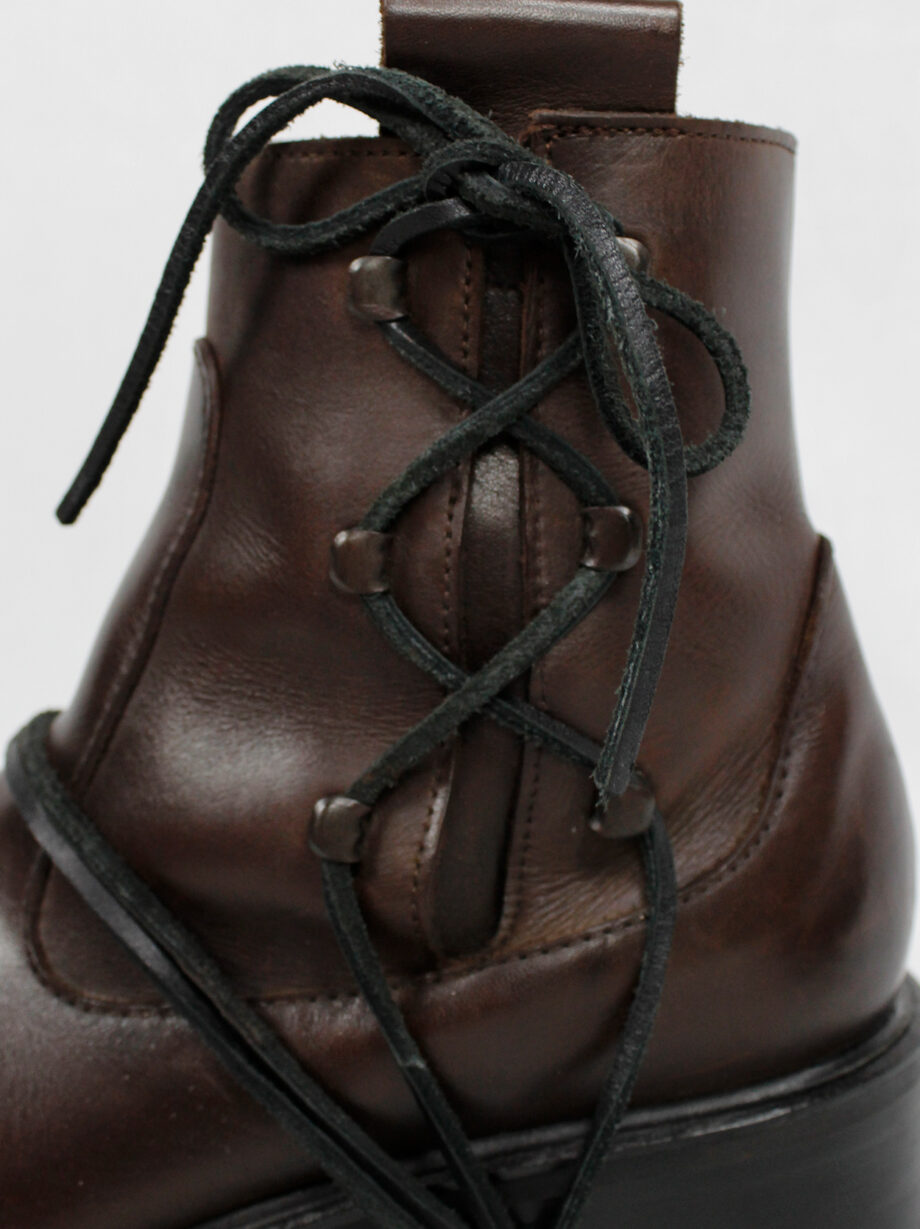 Dirk Bikkembergs brown mountaineering boots with side hooks and laces through the soles (20)