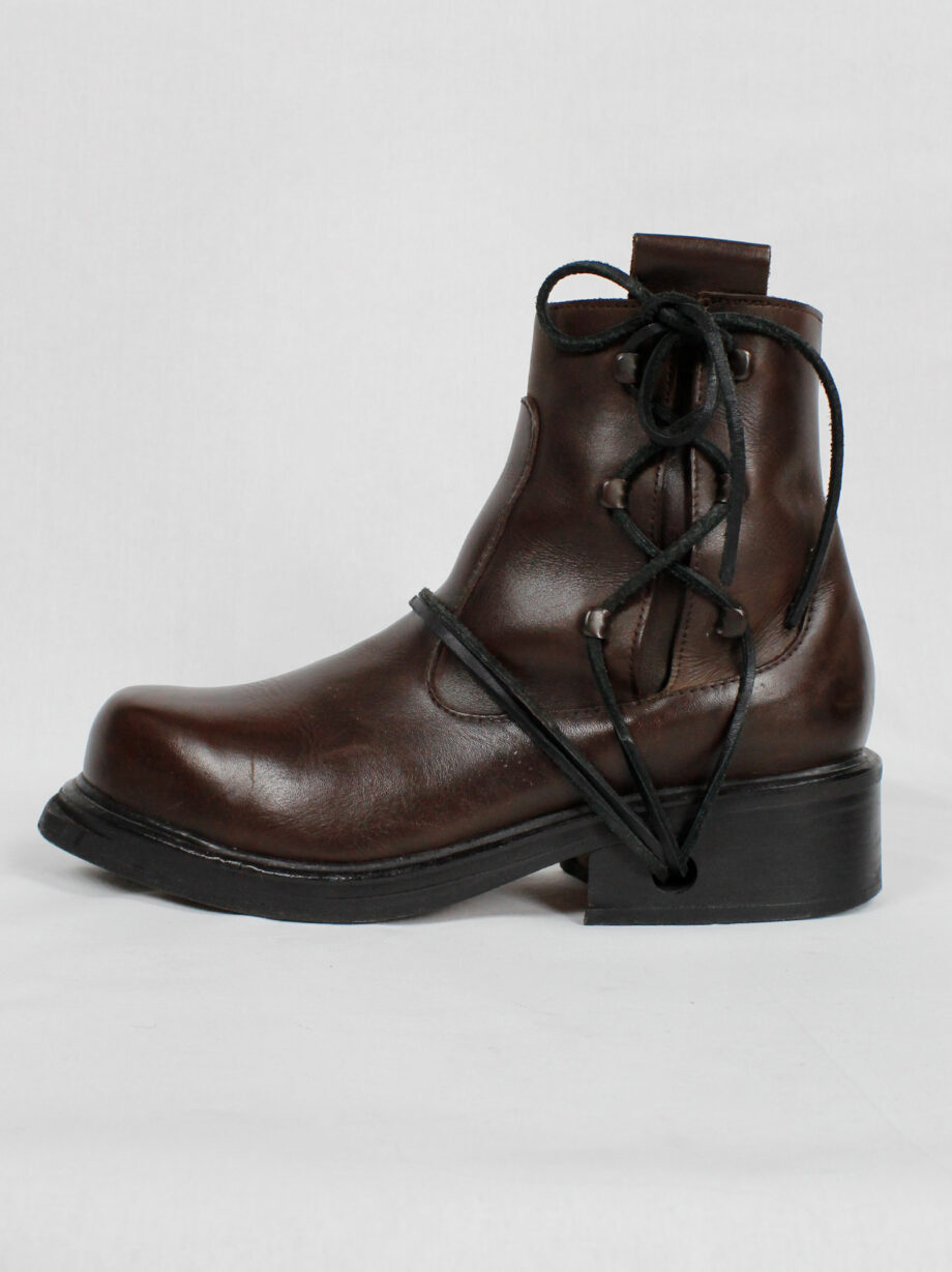 Dirk Bikkembergs brown mountaineering boots with side hooks and laces through the soles (5)
