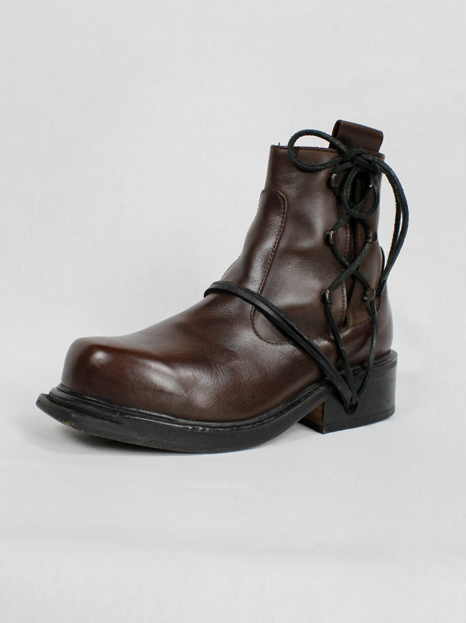 Dirk Bikkembergs brown mountaineering boots with side hooks and laces through the soles (6)