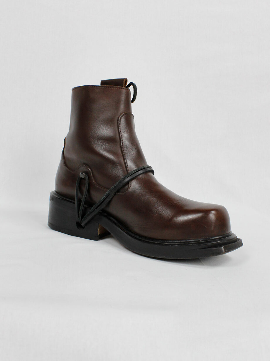 Dirk Bikkembergs brown mountaineering boots with side hooks and laces through the soles (8)