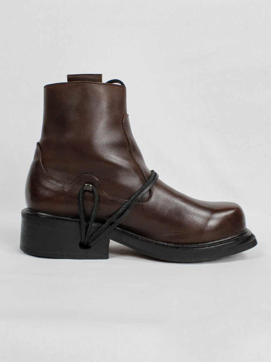Dirk Bikkembergs brown mountaineering boots with side hooks and laces through the soles (9)