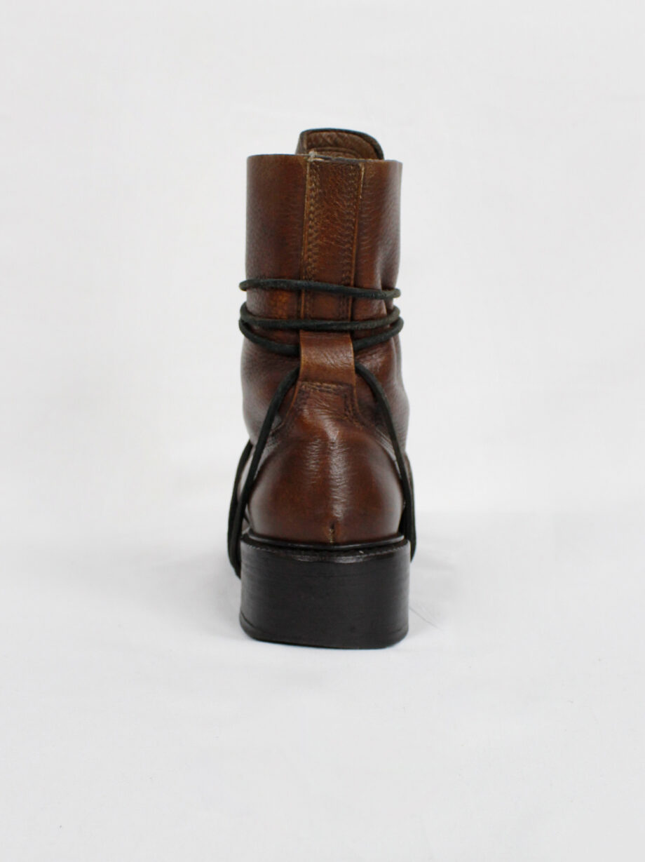 Dirk Bikkembergs brown tall boots front wrapped by laces through the soles circa 1990 (1)
