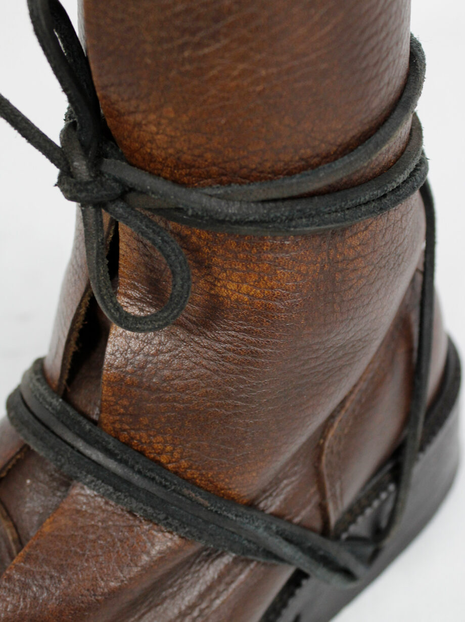 Dirk Bikkembergs brown tall boots front wrapped by laces through the soles circa 1990 (10)