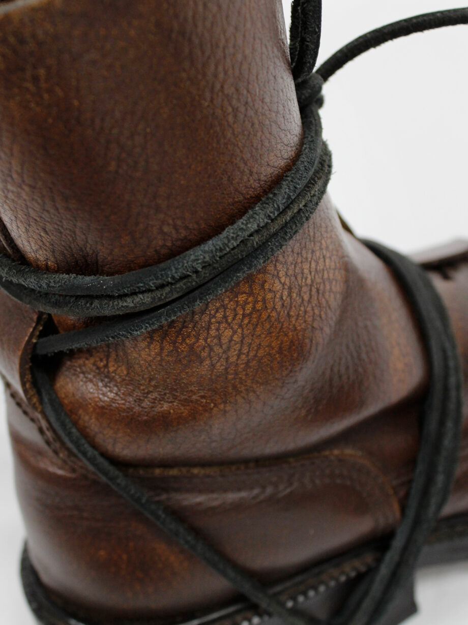 Dirk Bikkembergs brown tall boots front wrapped by laces through the soles circa 1990 (12)