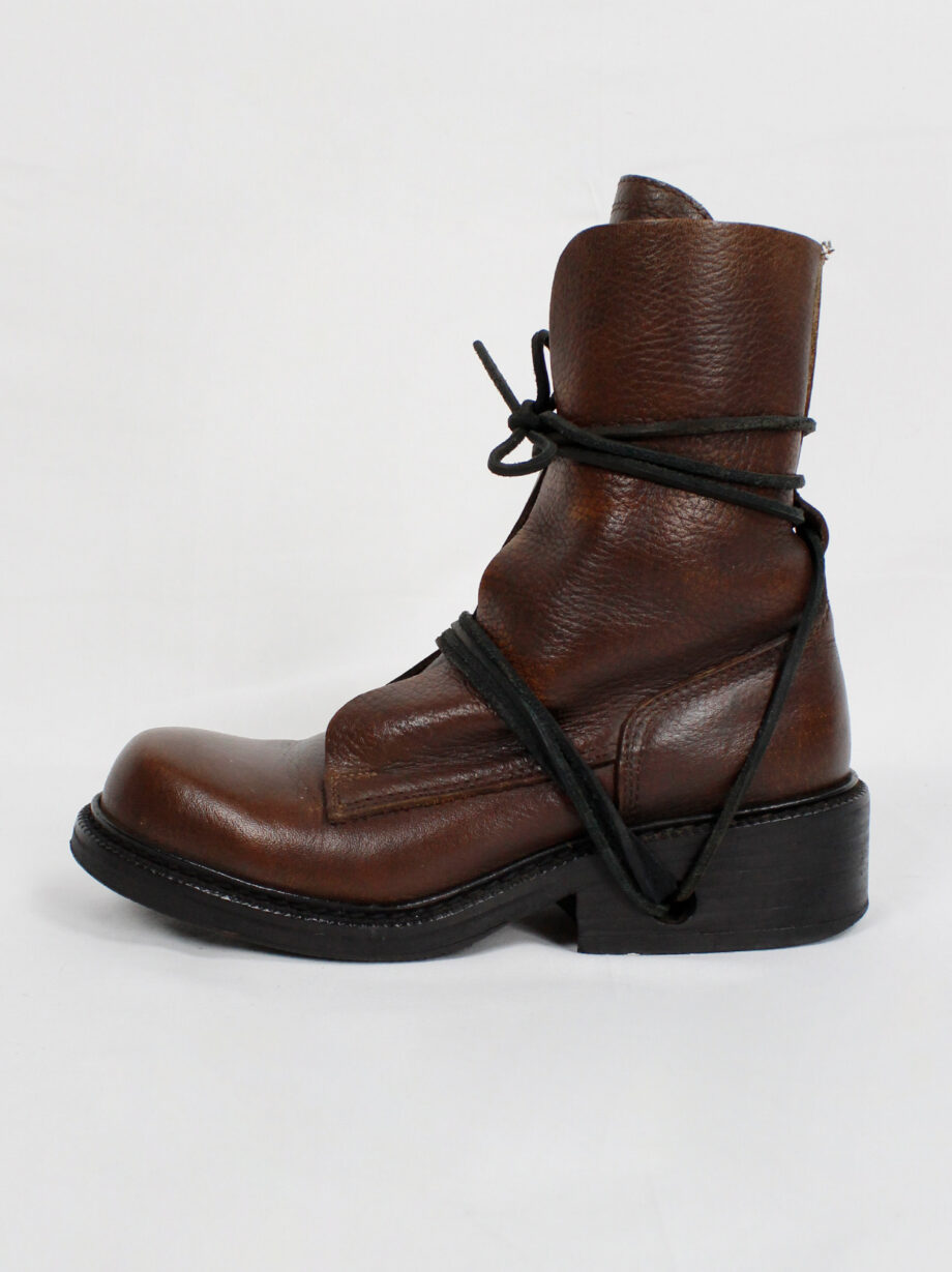 Dirk Bikkembergs brown tall boots front wrapped by laces through the soles circa 1990 (14)