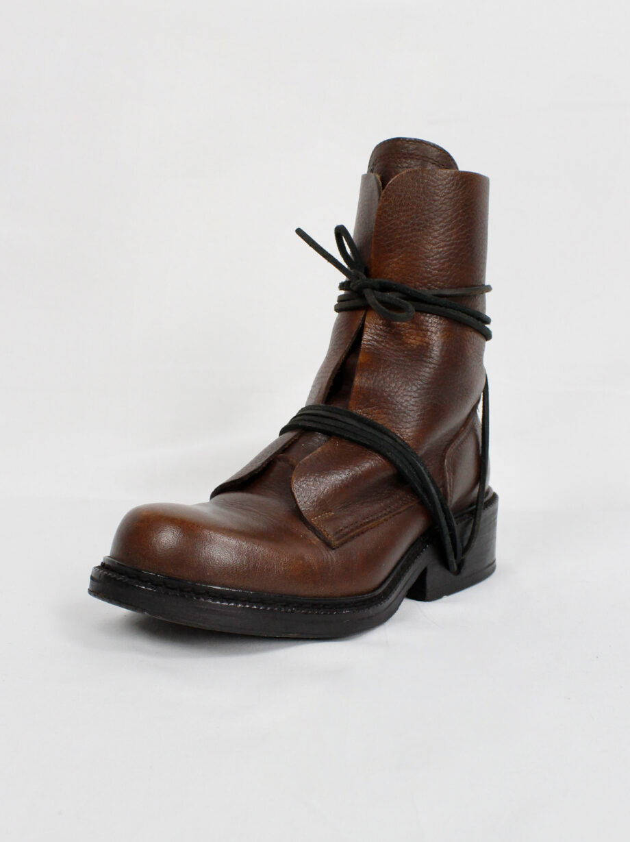 Dirk Bikkembergs brown tall boots front wrapped by laces through the soles circa 1990 (15)