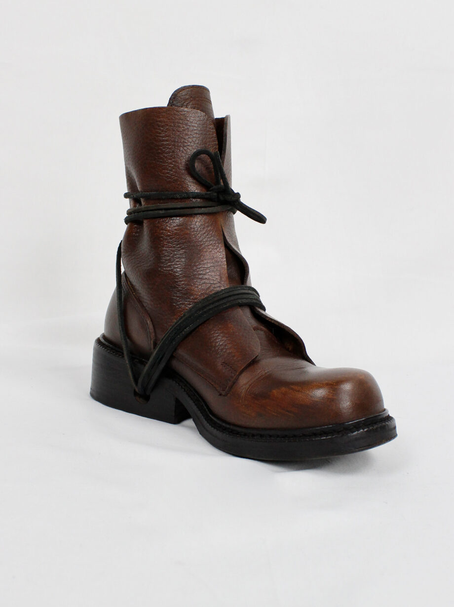 Dirk Bikkembergs brown tall boots front wrapped by laces through the soles circa 1990 (17)