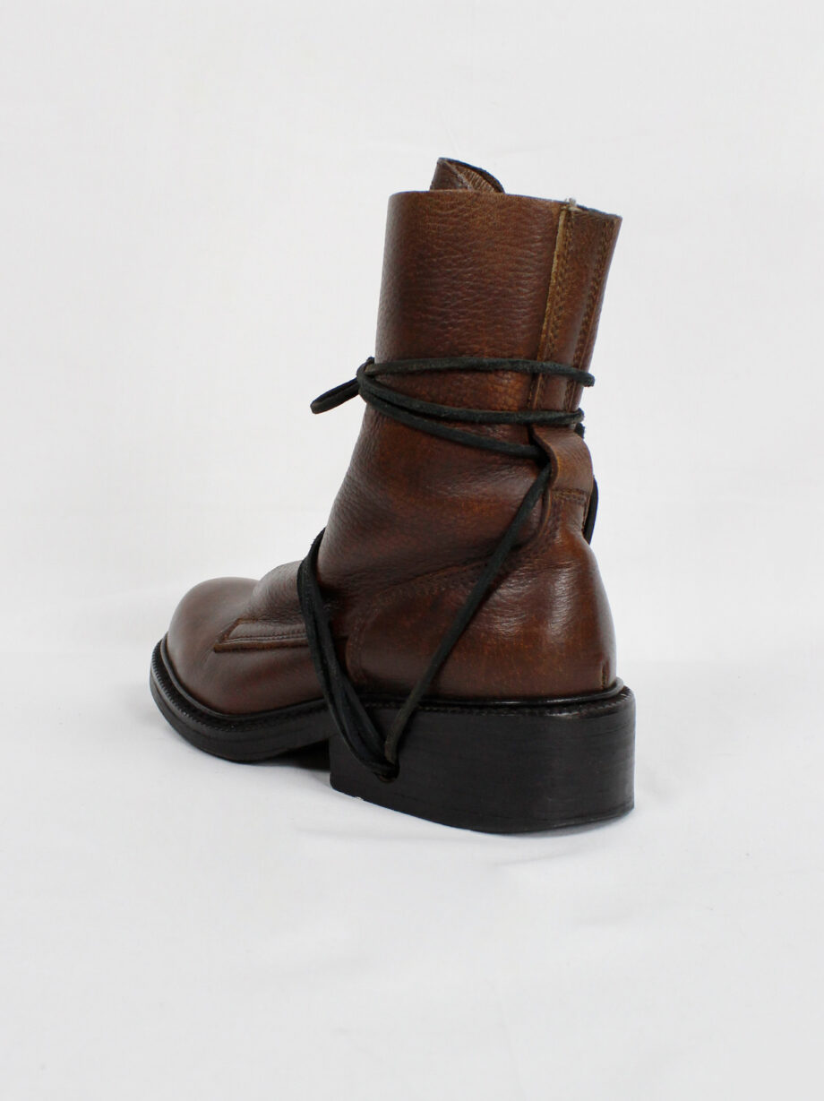 Dirk Bikkembergs brown tall boots front wrapped by laces through the soles circa 1990 (2)