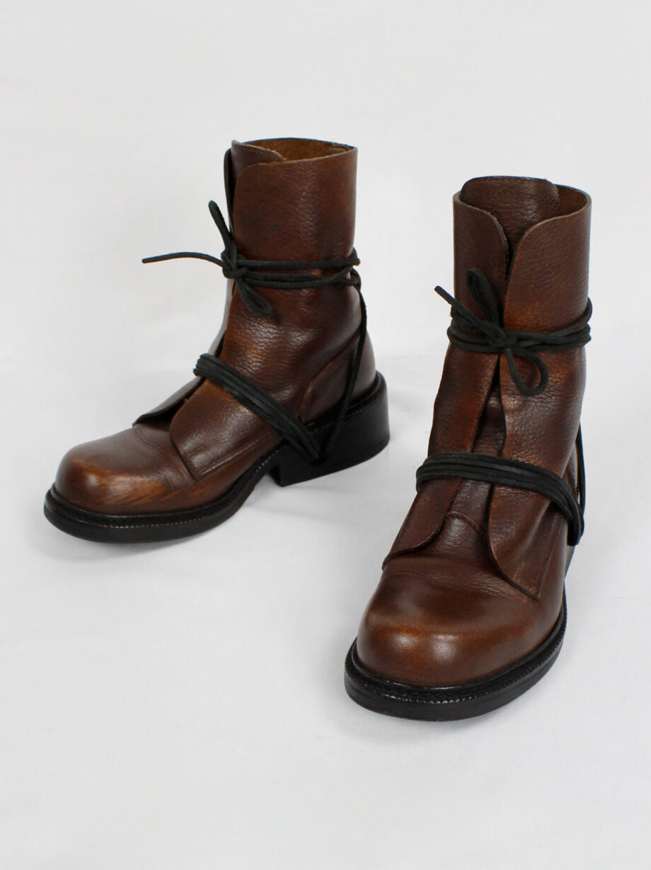Dirk Bikkembergs brown tall boots front wrapped by laces through the soles circa 1990 (6)