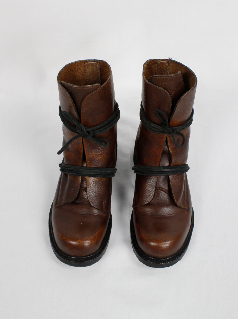 Dirk Bikkembergs brown tall boots front wrapped by laces through the soles circa 1990 (7)