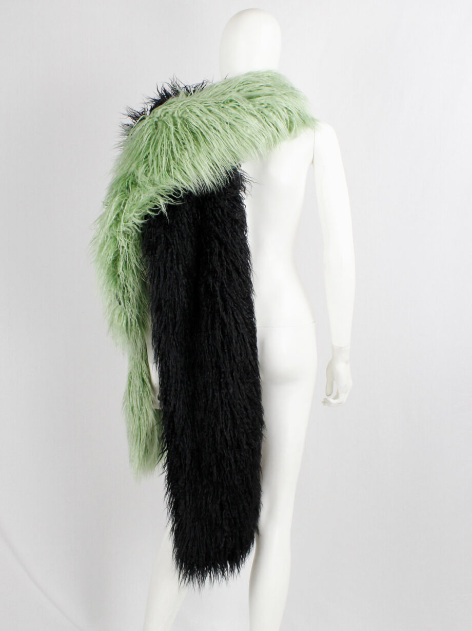 Dries Van Noten mint green and black oversized shaggy faux fur scarf fall 2018 (1)