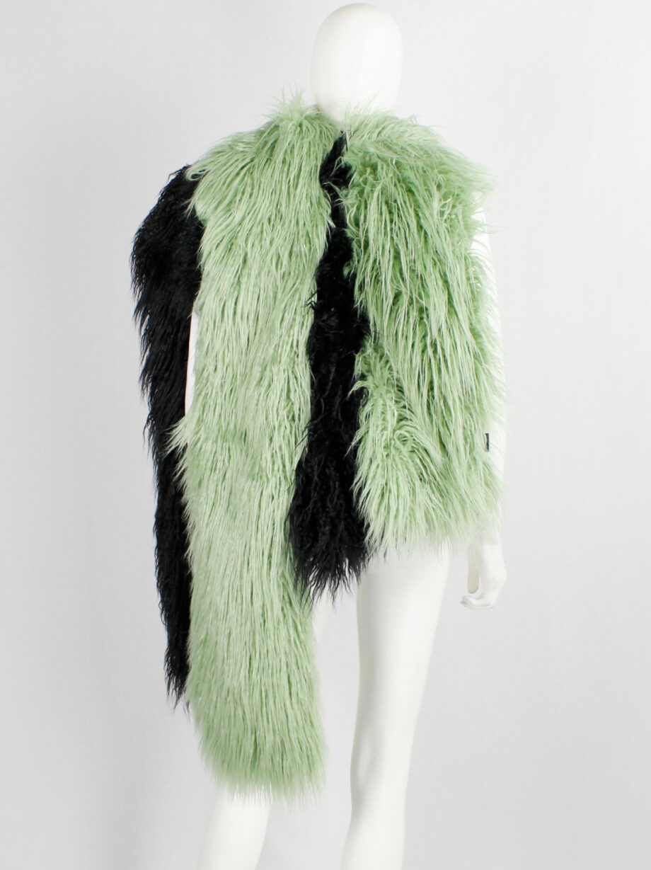 Dries Van Noten mint green and black oversized shaggy faux fur scarf fall 2018 (10)