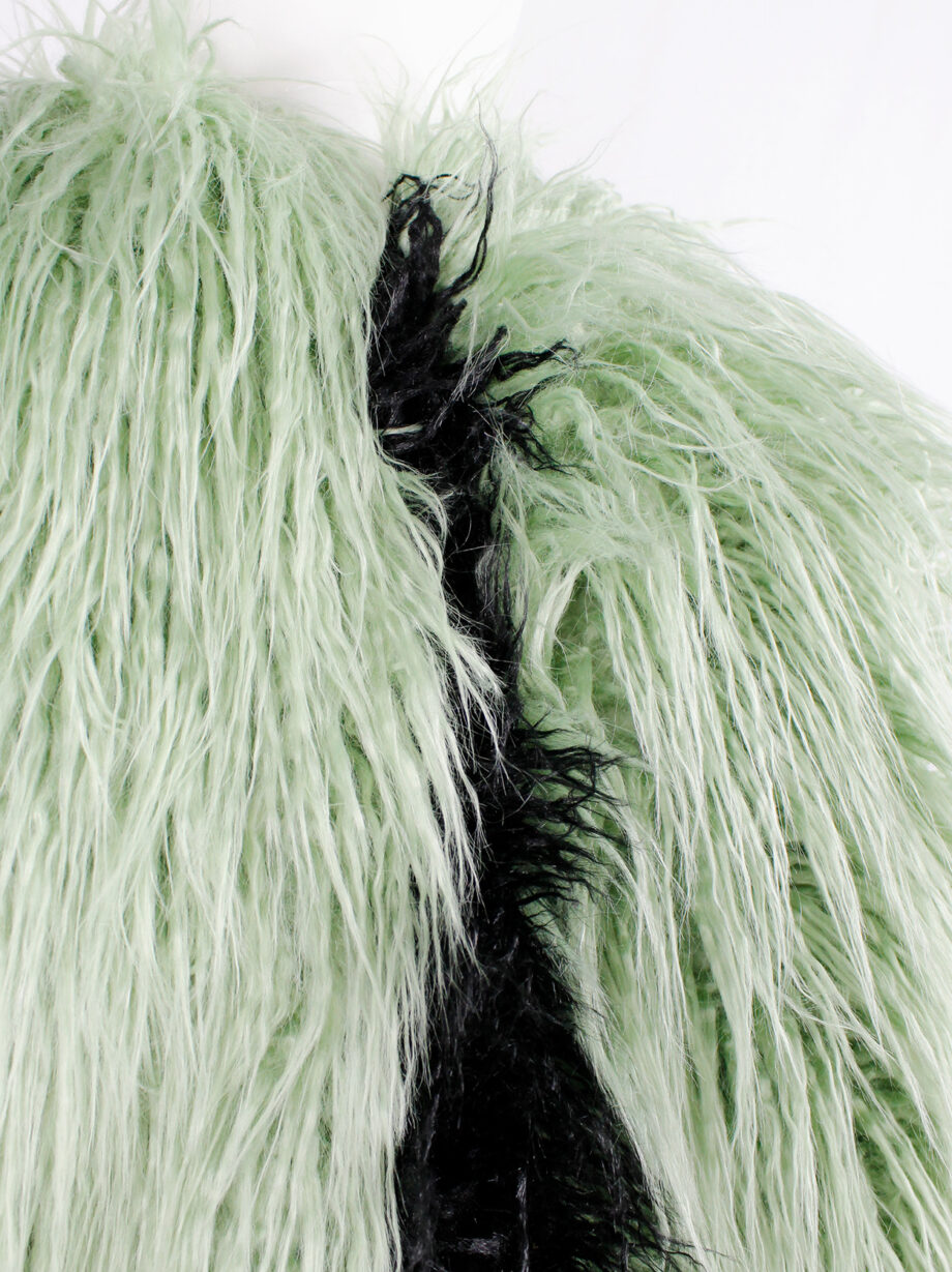 Dries Van Noten mint green and black oversized shaggy faux fur scarf fall 2018 (11)