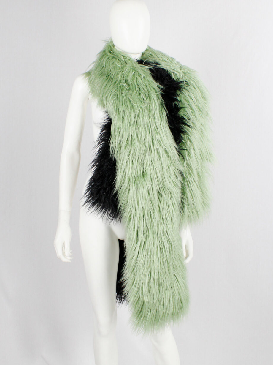 Dries Van Noten mint green and black oversized shaggy faux fur scarf fall 2018 (2)