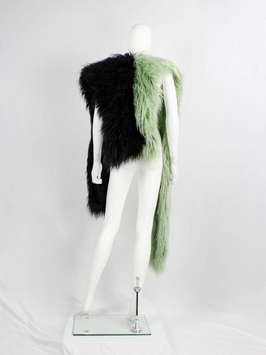 Dries Van Noten mint green and black oversized shaggy faux fur scarf fall 2018 (5)
