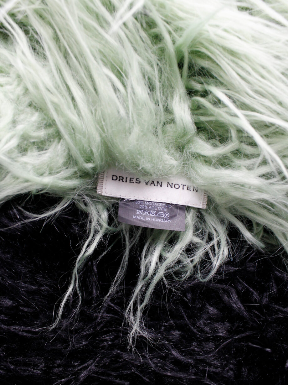 Dries Van Noten mint green and black oversized shaggy faux fur scarf fall 2018 (6)