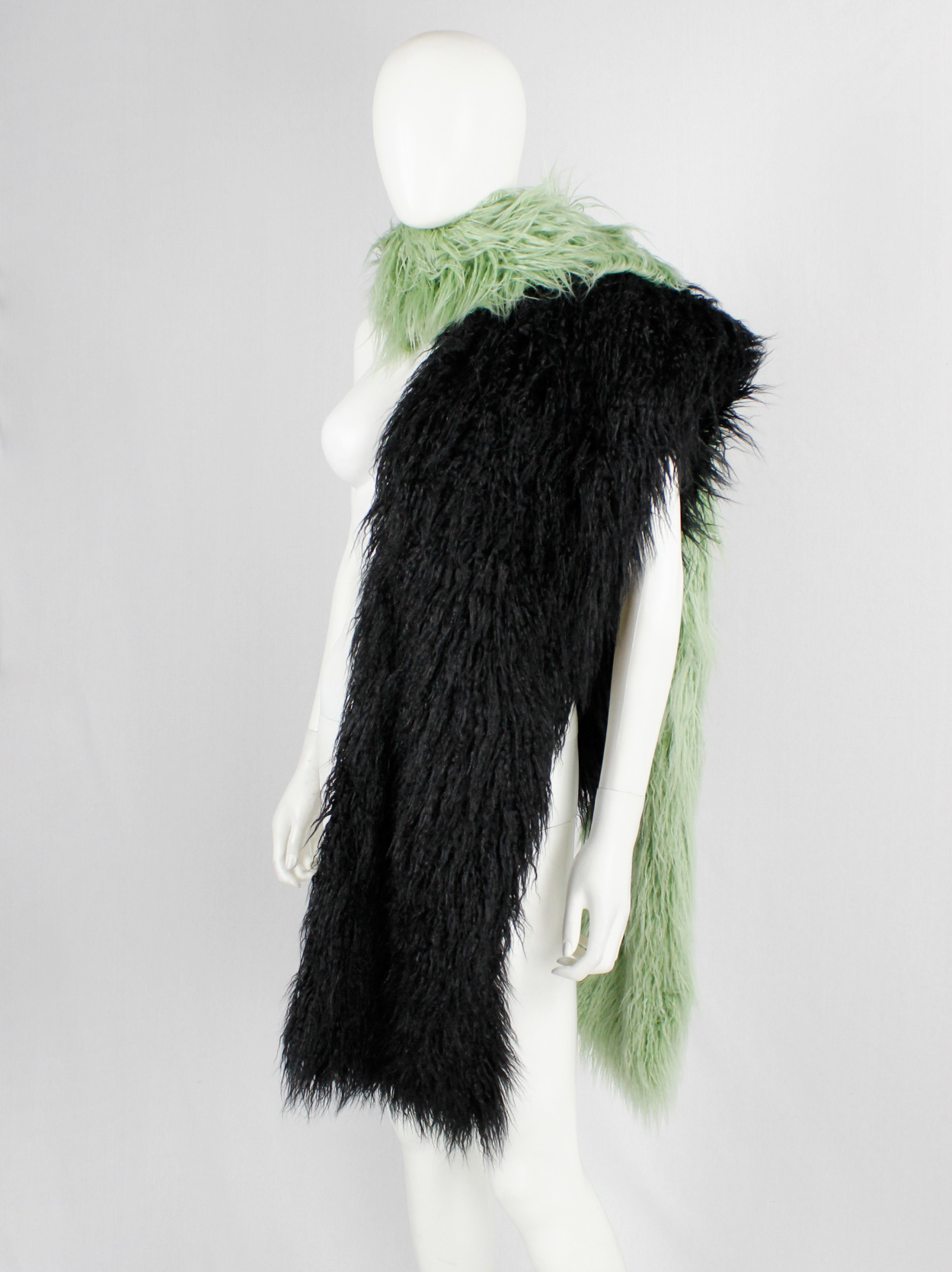 Dries Van Noten mint green and black oversized shaggy faux fur