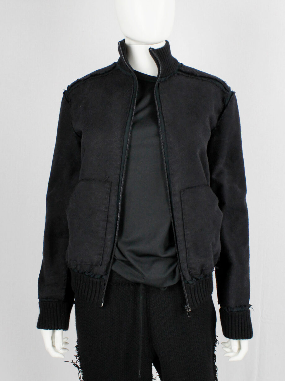 Jurgi Persoons dark grey bomber jacket covered with irregularly stitched frayed panels late 90s (11)
