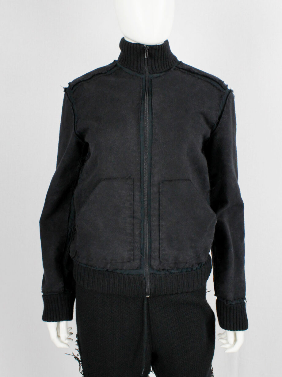 Jurgi Persoons dark grey bomber jacket covered with irregularly stitched frayed panels late 90s (21)