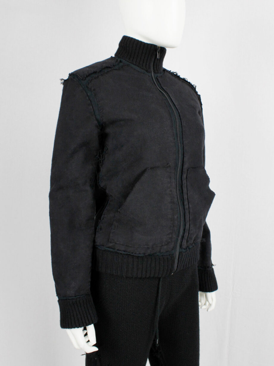 Jurgi Persoons dark grey bomber jacket covered with irregularly stitched frayed panels late 90s (3)