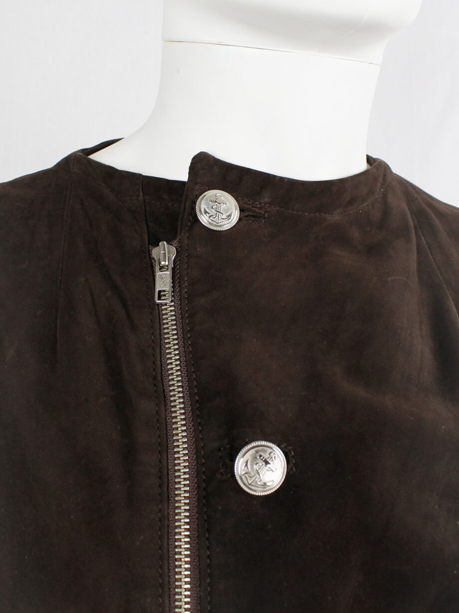 Lieve Van Gorp brown leather waistcoat with silver anchor buttons 90s (10)
