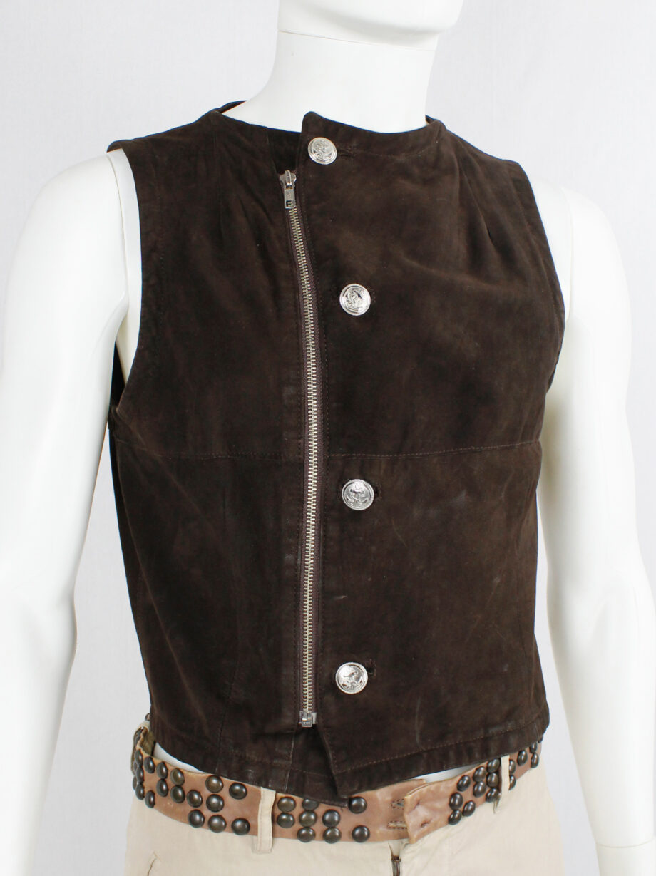 Lieve Van Gorp brown leather waistcoat with silver anchor buttons 90s (11)