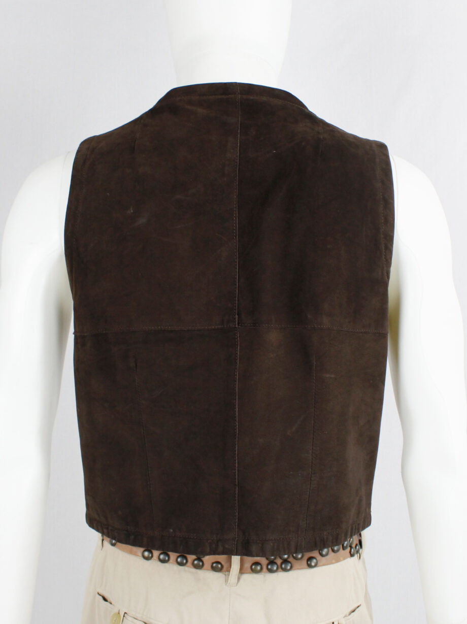 Lieve Van Gorp brown leather waistcoat with silver anchor buttons 90s (12)