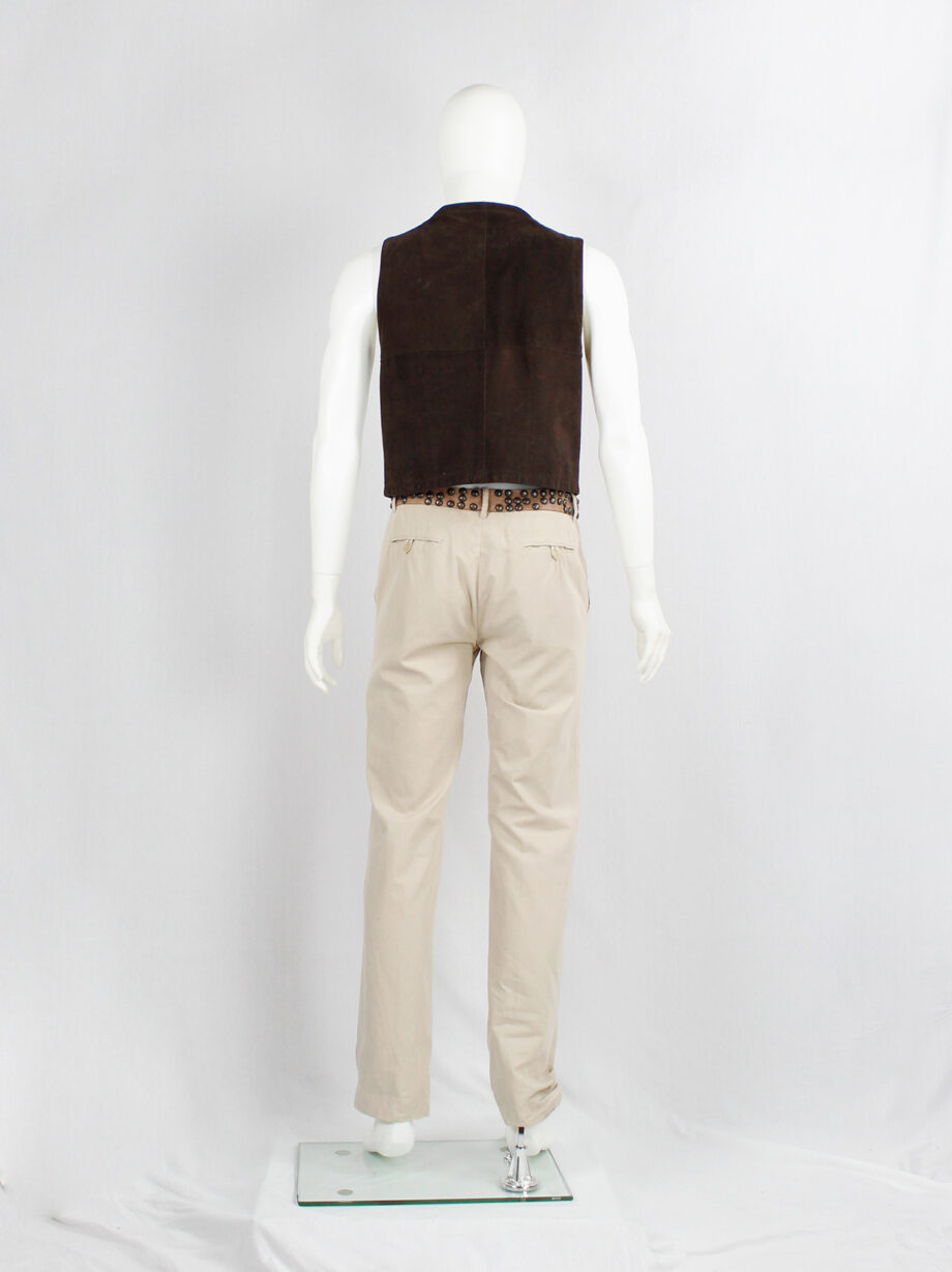 Lieve Van Gorp brown leather waistcoat with silver anchor buttons 90s (13)
