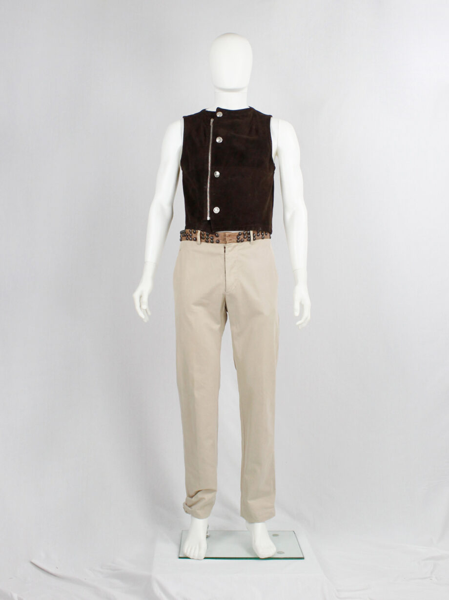 Lieve Van Gorp brown leather waistcoat with silver anchor buttons 90s (8)